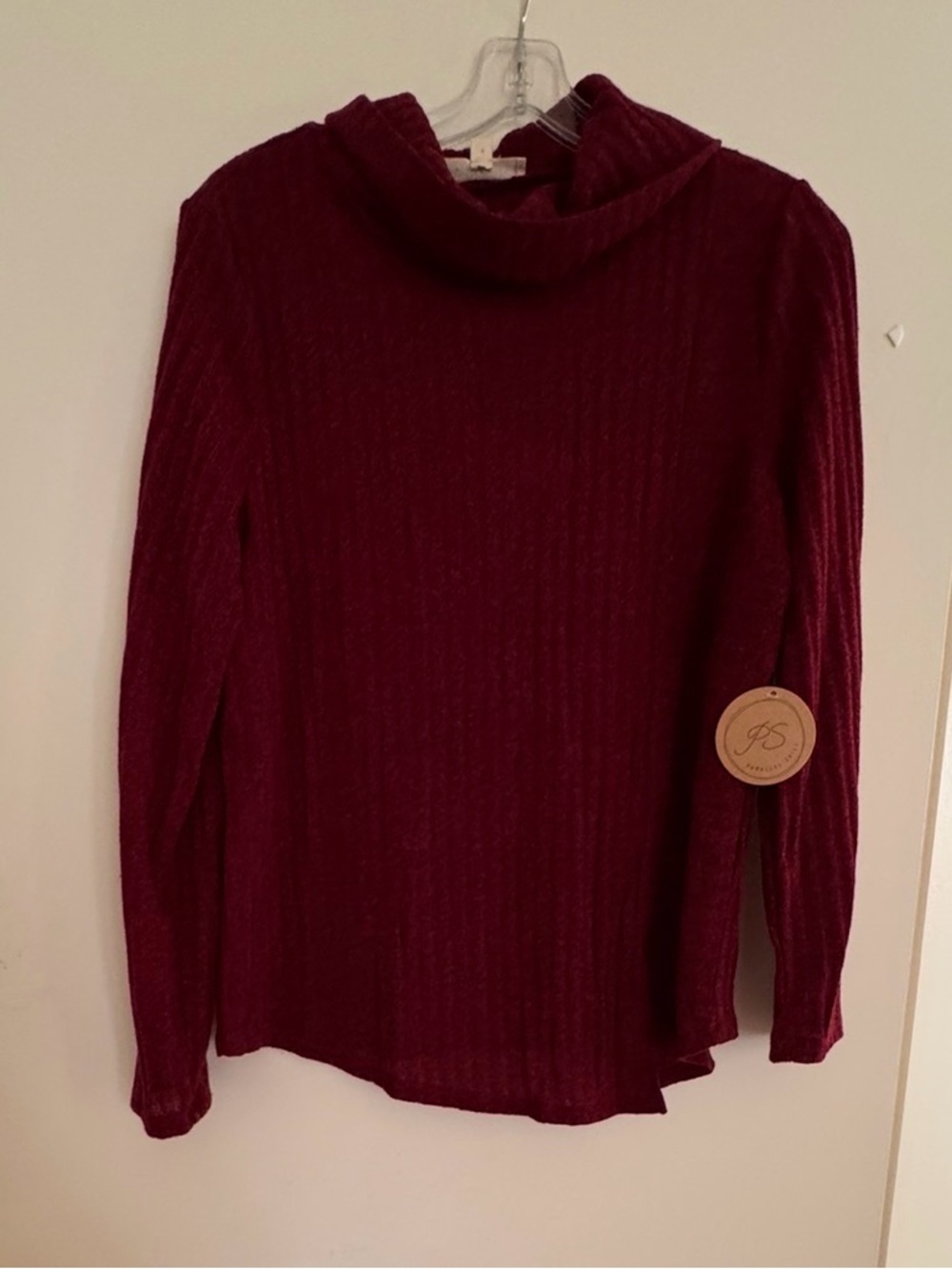 Parallel Skies Burgundy Ribbed Knit Sweater Size Large Soft Cozy Top